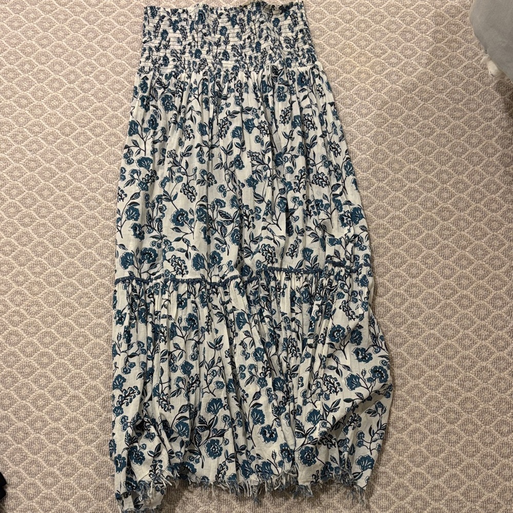 Zara Blue and Cream Floral Maxi Skirt